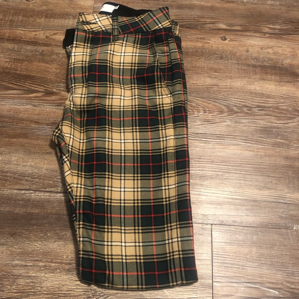 Topman Green, Red, & Stone Check Trousers